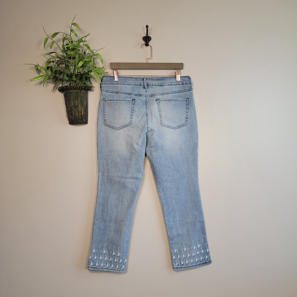 Not Your Daughters Jeans NYDJ Sheri Slim Ankle Embroidered Crop Light Wash 14 - Picture 9 of 12